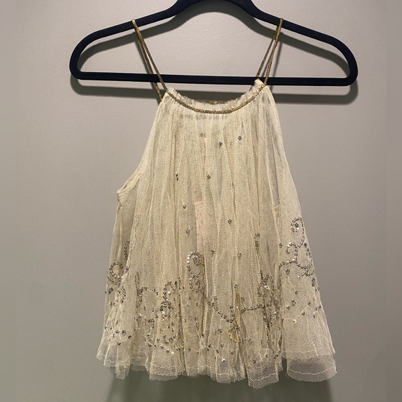NWT Free People Cream Mesh Sequin Sparkle Swing Tank - Picture 5 of 13